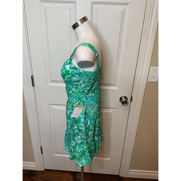 Lilly Pulitzer Green Blue White Floral Swan Monkey Print Dress W/ Shorts, Size 2 - Picture 3 of 5